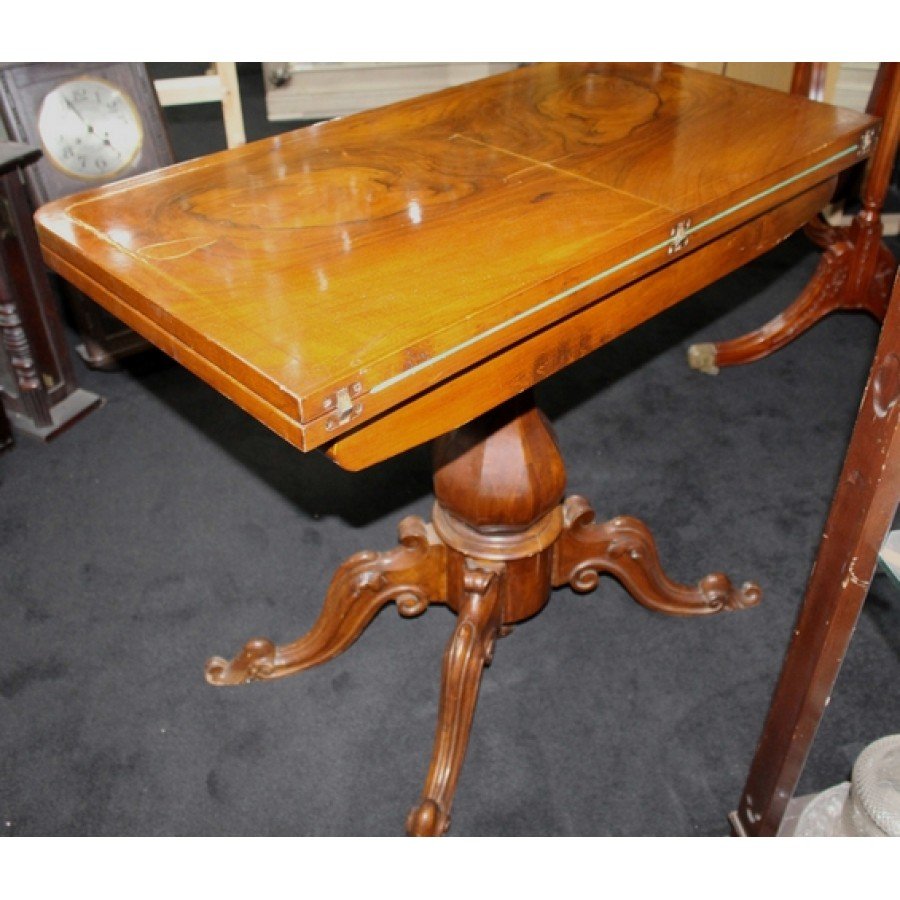 Antique Inlaid Walnut Flip Top Card Games Table